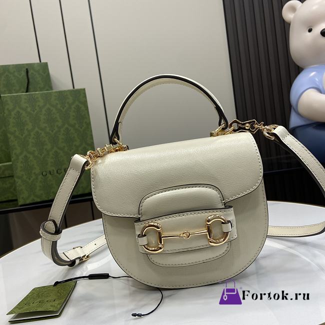 Fortok Gucci Horsebit 1955 Mini Top Handle Bag White 781387 18x15x6.5cm - 1