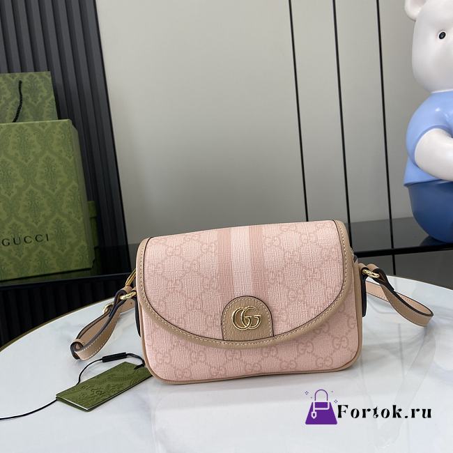 Fortok Gucci Ophidia GG Mini Shoulder Bag Dusty Pink GG Supreme Canvas 772239 19x13x5cm - 1