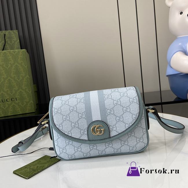 Fortok Gucci Ophidia GG Mini Shoulder Bag Dusty Blue GG Supreme Canvas 772239 19x13x5cm - 1