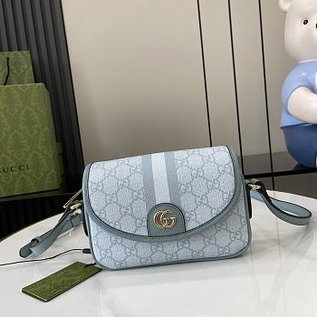 Fortok Gucci Ophidia GG Mini Shoulder Bag Dusty Blue GG Supreme Canvas 772239 19x13x5cm