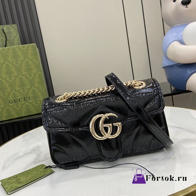 Fortok Gucci Mini GG Marmont Bag Black Patent Leather 446744 22x14x6cm - 1