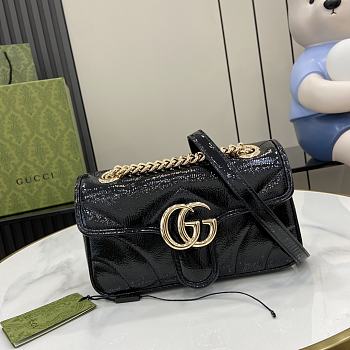 Fortok Gucci Mini GG Marmont Bag Black Patent Leather 446744 22x14x6cm