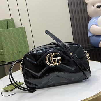 Fortok Gucci GG Marmont Small Shoulder Bag Black Patent Leather 802448 24x13x7cm