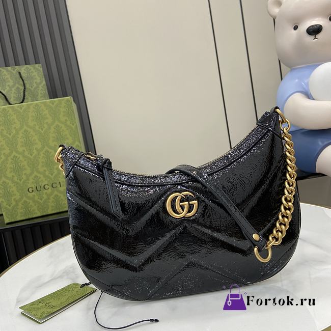 Fortok Gucci GG Marmont Shoulder Bag Black Patent Leather 777263 17x26x4cm - 1