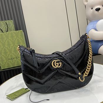 Fortok Gucci GG Marmont Shoulder Bag Black Patent Leather 777263 17x26x4cm