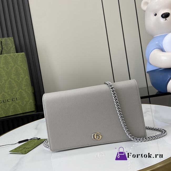 Fortok Gucci GG Marmont Chain Wallet Grey Two-toned Double G 790060 12.5x20x4cm - 1