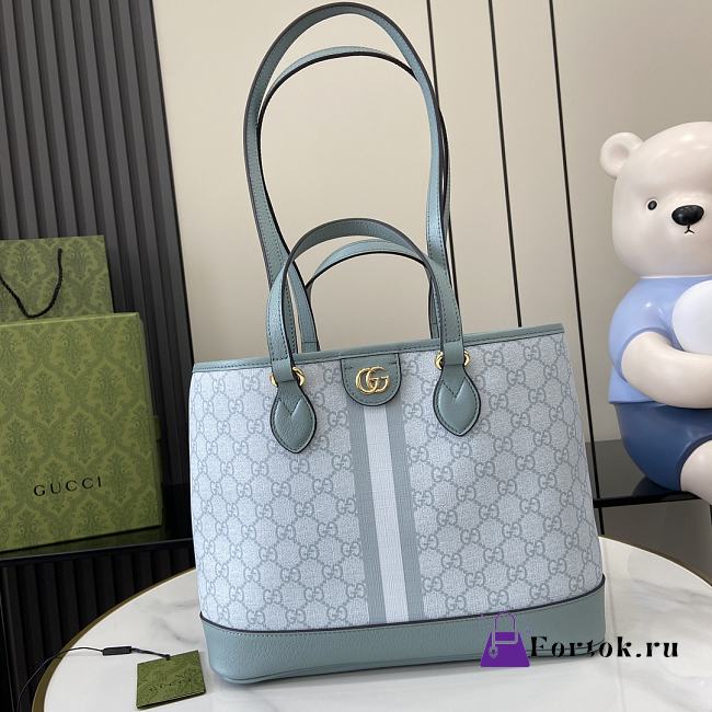 Fortok Gucci Ophidia Small Tote Bag Dusty Blue GG Supreme Canvas 765043 31x25x13cm - 1