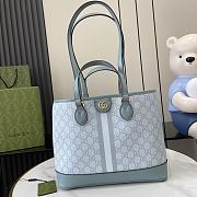 Fortok Gucci Ophidia Small Tote Bag Dusty Blue GG Supreme Canvas 765043 31x25x13cm - 1