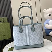 Fortok Gucci Ophidia Small Tote Bag Dusty Blue GG Supreme Canvas 765043 31x25x13cm - 4