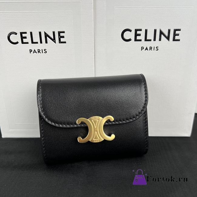 Fortok Celine Triomphe Smooth Lambskin Wallet Black 10.5x9cm - 1