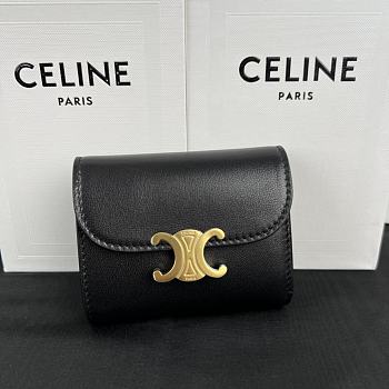 Fortok Celine Triomphe Smooth Lambskin Wallet Black 10.5x9cm