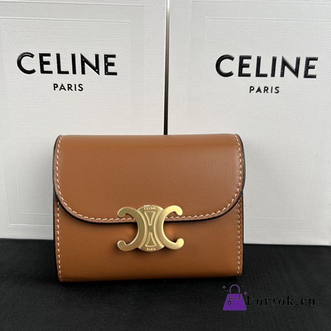 Fortok Celine Triomphe Smooth Lambskin Wallet Brown 10.5x9cm - 1