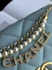Fortok Chanel Mini Flap Bag Shiny Lambskin, Faux Pearls & Gold Metallic Blue AS4986 13x20x7.5cm - 2