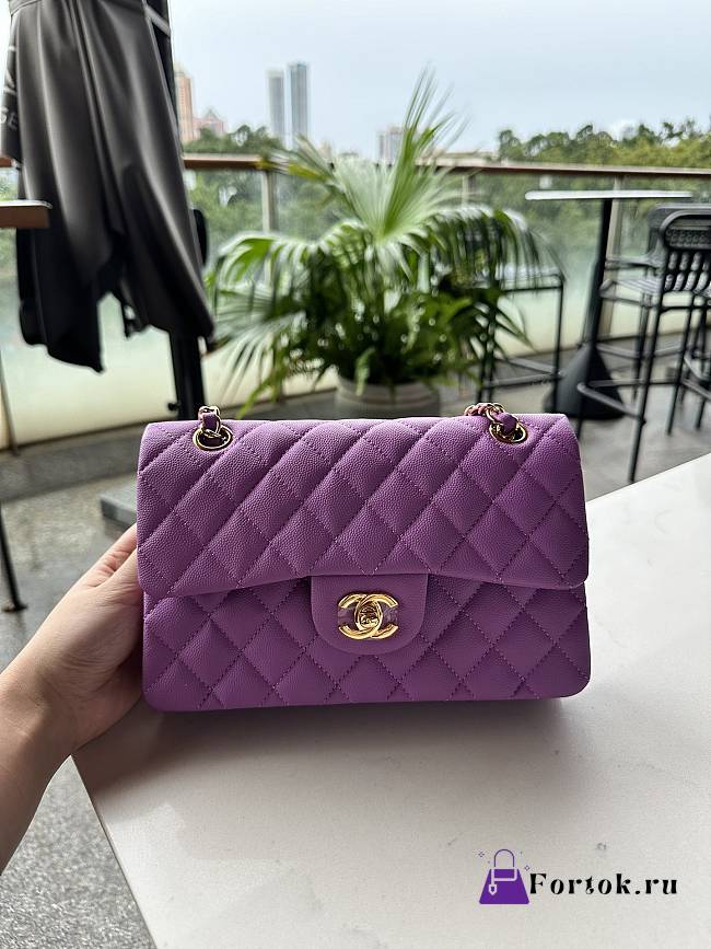 Fortok Chanel Classic Flap Bag Purple Caviar Leather 01117 23cm - 1
