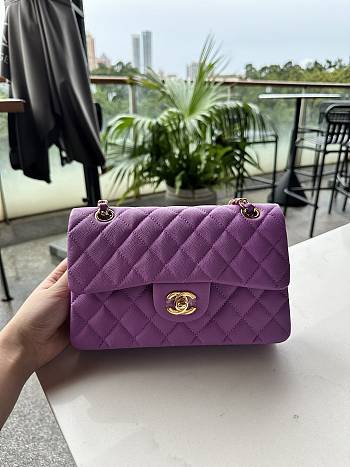 Fortok Chanel Classic Flap Bag Purple Caviar Leather 01117 23cm