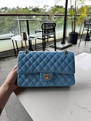 Fortok Chanel Classic Flap Bag Blue Caviar Leather 01117 23cm