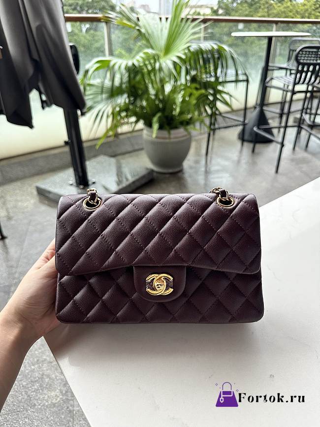 Fortok Chanel Classic Flap Bag Burgundy Caviar Leather 01117 23cm - 1