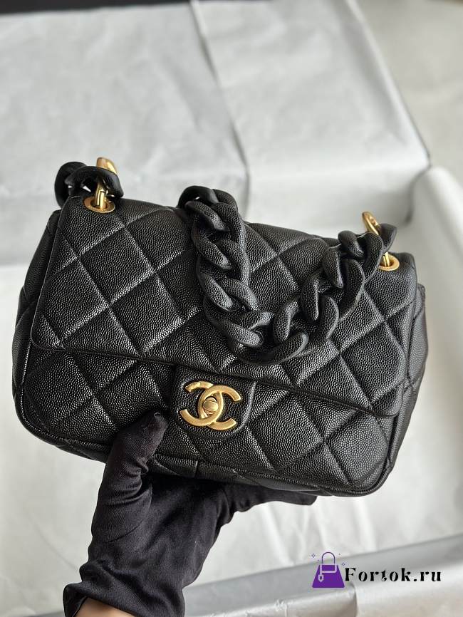 Fortok Chanel 24P Thick Chain Bag Black 23x15x5cm - 1