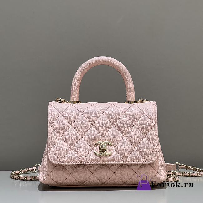 Fortok Chanel Mini Coco Handle Pink Caviar Leather 19x13x9cm - 1