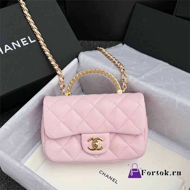Fortok Chanel 24S Mini Flap Bag Pink With Transparent Top Handle 11x17x6cm - 1