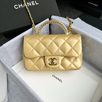 Fortok Chanel 24S Mini Flap Bag Gold With Transparent Top Handle 11x17x6cm