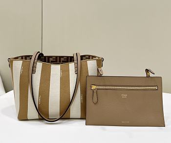 Fortok Fendi Small Roll Reversible Shopper in Pequin Striped & Beige FF Fabric 22x14x18cm