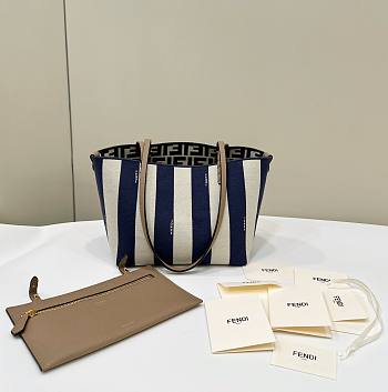 Fortok Fendi Small Roll Reversible Shopper in Pequin Striped & Blue FF Fabric 22x14x18cm