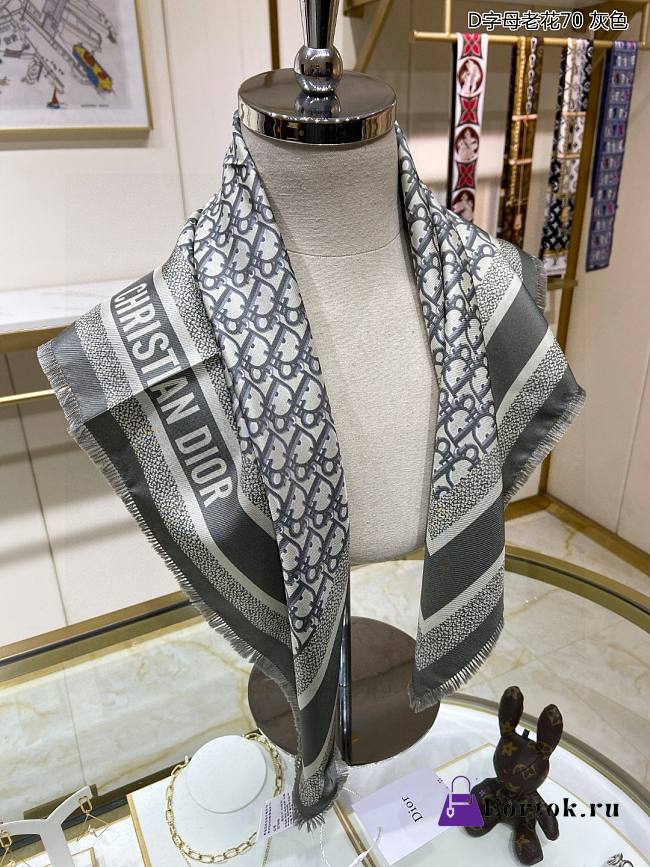 Fortok Dior Silk Square Scarf Grey 70x70cm - 1