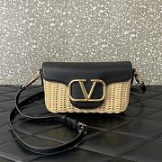 Fortok Valentino Garavani Locò Straw & Black Leather Shoulder Bag 22x9x17cm - 1