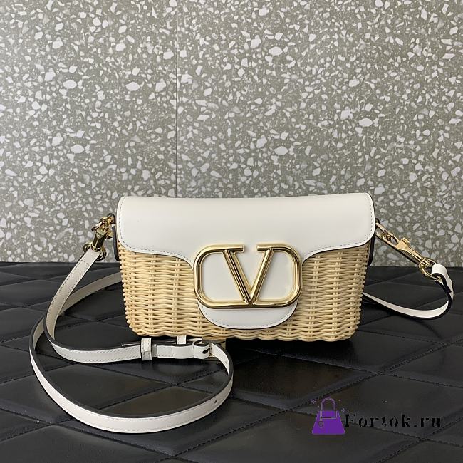 Fortok Valentino Garavani Locò Straw & White Leather Shoulder Bag 22x9x17cm - 1