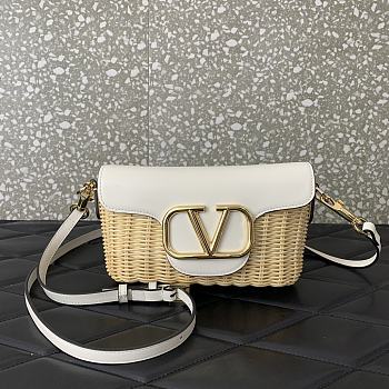 Fortok Valentino Garavani Locò Straw & White Leather Shoulder Bag 22x9x17cm