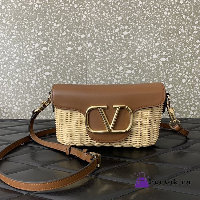 Fortok Valentino Garavani Locò Straw & Brown Leather Shoulder Bag 22x9x17cm - 1