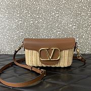 Fortok Valentino Garavani Locò Straw & Brown Leather Shoulder Bag 22x9x17cm - 1