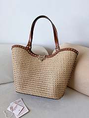 Fortok Valentino Garavani Rockstud Woven Raffia Shopping Bag Beige 30x14x30cm - 1