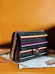 Fortok Chanel 24S Sequin Striped Braided Mini Flap Bag Black 20cm - 3