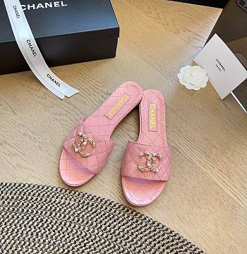 Fortok Chanel 24P Pearl Buckle Slippers Pink