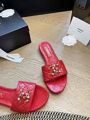 Fortok Chanel 24P Pearl Buckle Slippers Red - 3