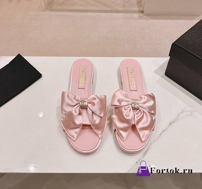 Fortok Chanel Bow Slippers Pink - 1
