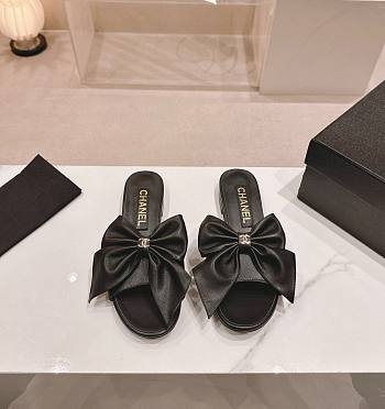 Fortok Chanel Bow Slippers Black