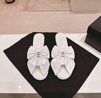 Fortok Chanel Bow Slippers White