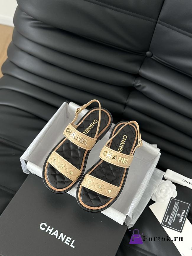 Fortok Chanel Dad Sandals Beige Calf Leather - 1
