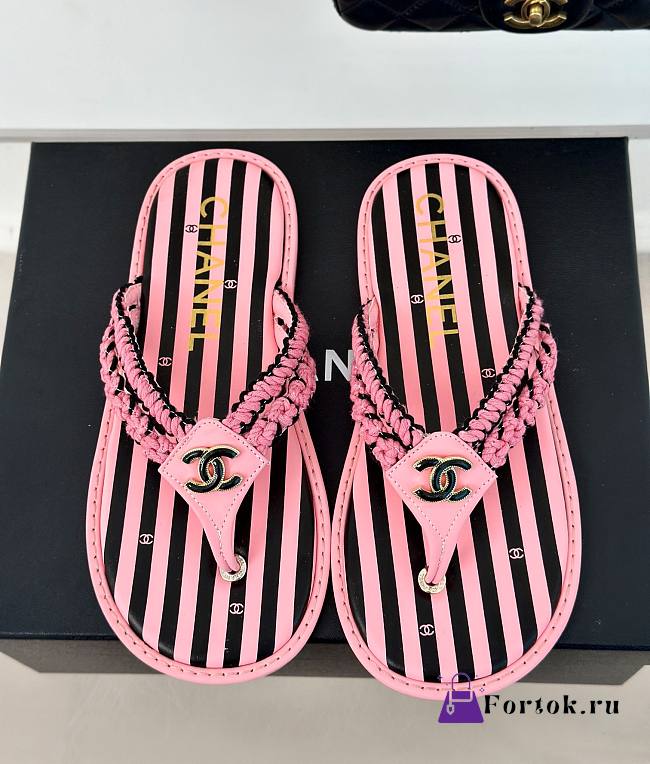 Fortok Chanel 24P Knitted Double C Flip-flops Pink - 1