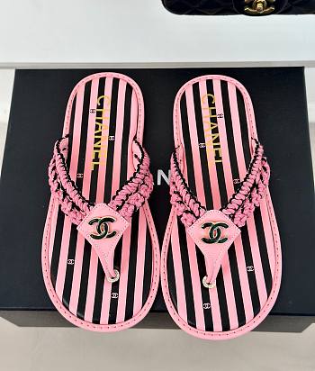 Fortok Chanel 24P Knitted Double C Flip-flops Pink