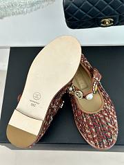 Fortok Chanel Mary Jane Shoes Wool Tweed, Faux Pearls & Metallics Brown, Red & Dark Blue - 4