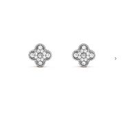 Fortok Van Cleef & Arpels Diamond Four-leaf Clover Earrings Silver - 6