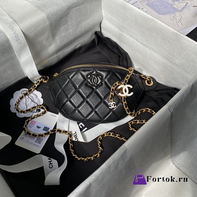 Fortok Chanel 24S Waist Bag Black Double C Enamel Buckle AS4113 27cm - 1