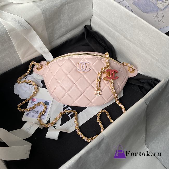 Fortok Chanel 24S Waist Bag Pink Double C Enamel Buckle AS4113 27cm - 1