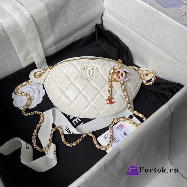 Fortok Chanel 24S Waist Bag White Double C Enamel Buckle AS4113 27cm - 1
