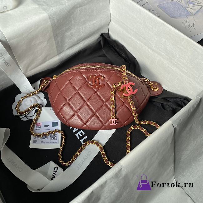 Fortok Chanel 24S Waist Bag Red Double C Enamel Buckle AS4113 27cm - 1