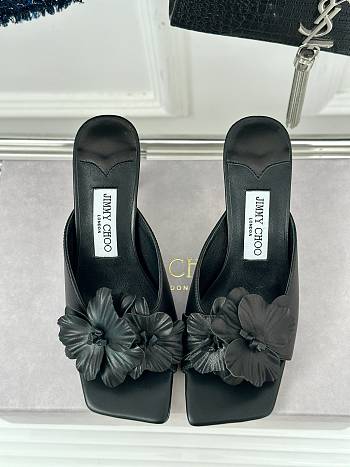 Fortok Jimmy Choo Flower High-heeled Slippers Black